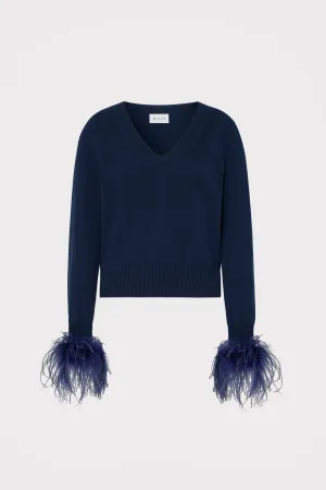 AntiPillTreatment Feather Cuff V-Neck Sweater