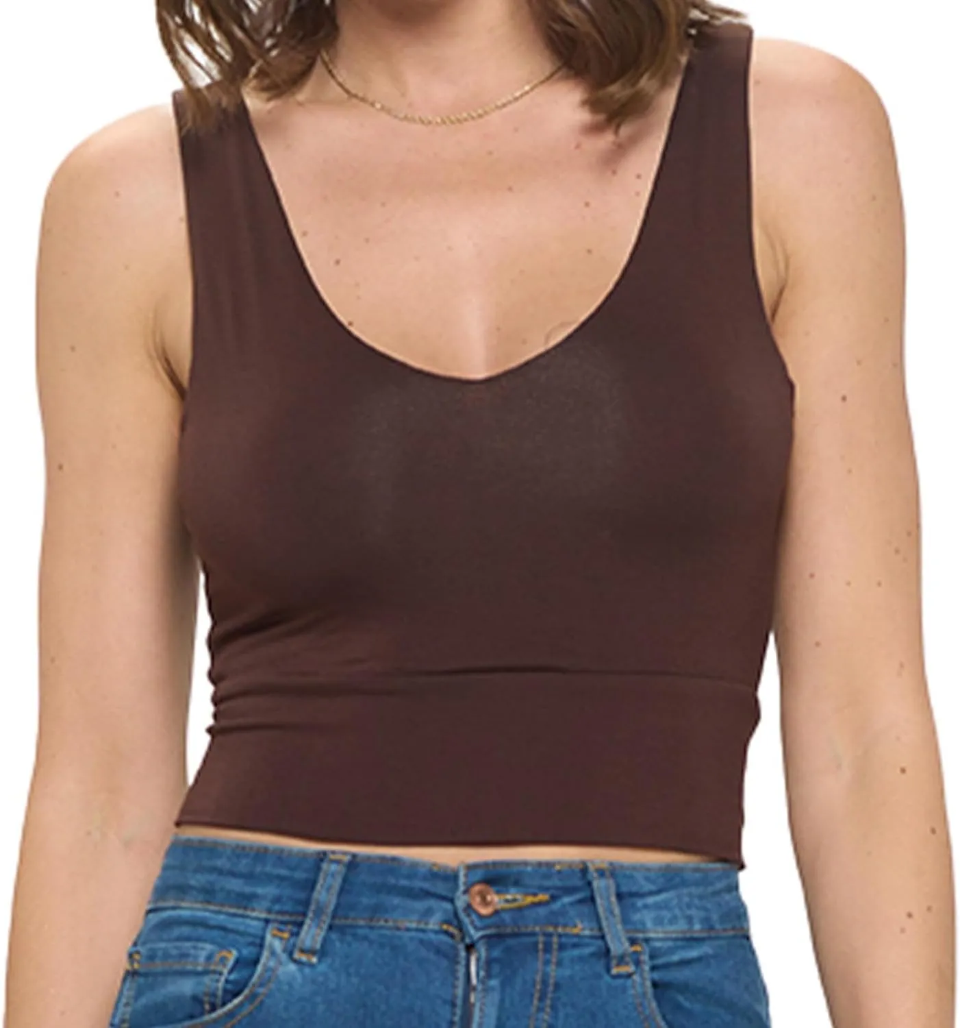 Stylish FABRIC Women's Sleeveless V Neck Top, Basic Slim Fit Shirt, Sexy Casual Cute Going Out, Trendy Spring Summer 2024