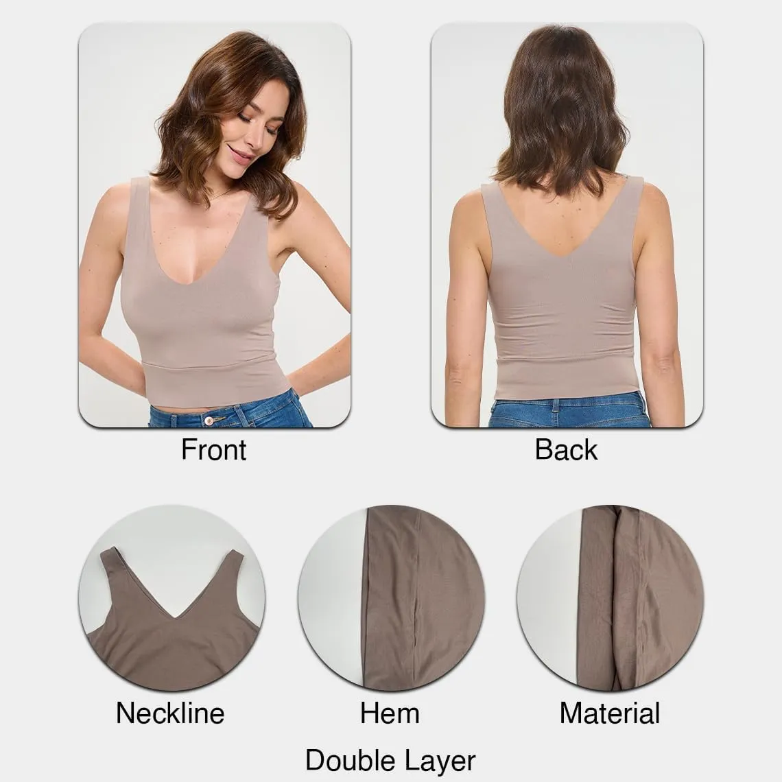 Stylish FABRIC Women's Sleeveless V Neck Top, Basic Slim Fit Shirt, Sexy Casual Cute Going Out, Trendy Spring Summer 2024