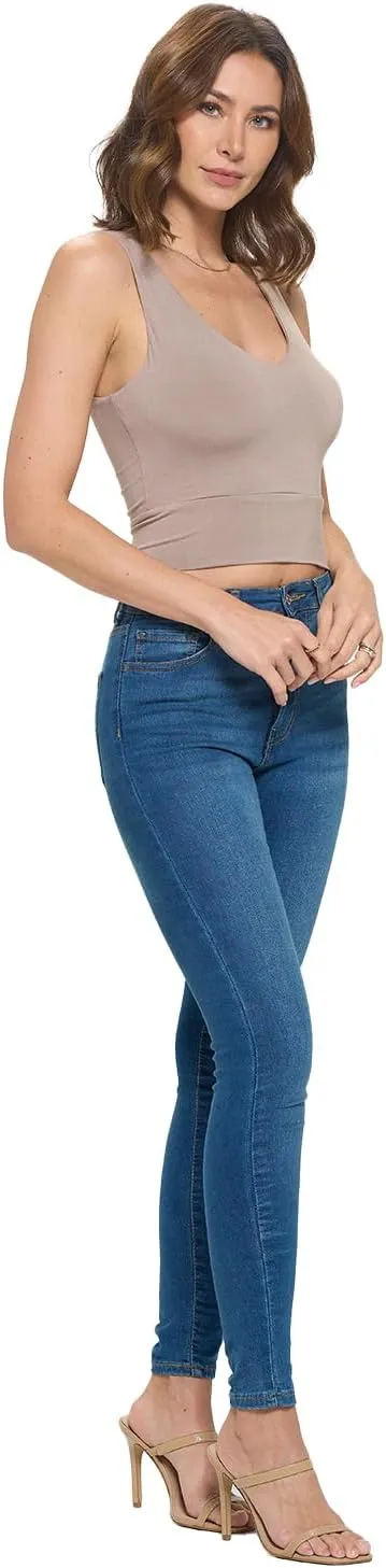 Stylish FABRIC Women's Sleeveless V Neck Top, Basic Slim Fit Shirt, Sexy Casual Cute Going Out, Trendy Spring Summer 2024
