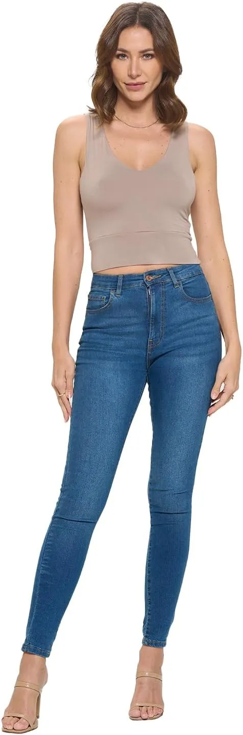 Stylish FABRIC Women's Sleeveless V Neck Top, Basic Slim Fit Shirt, Sexy Casual Cute Going Out, Trendy Spring Summer 2024