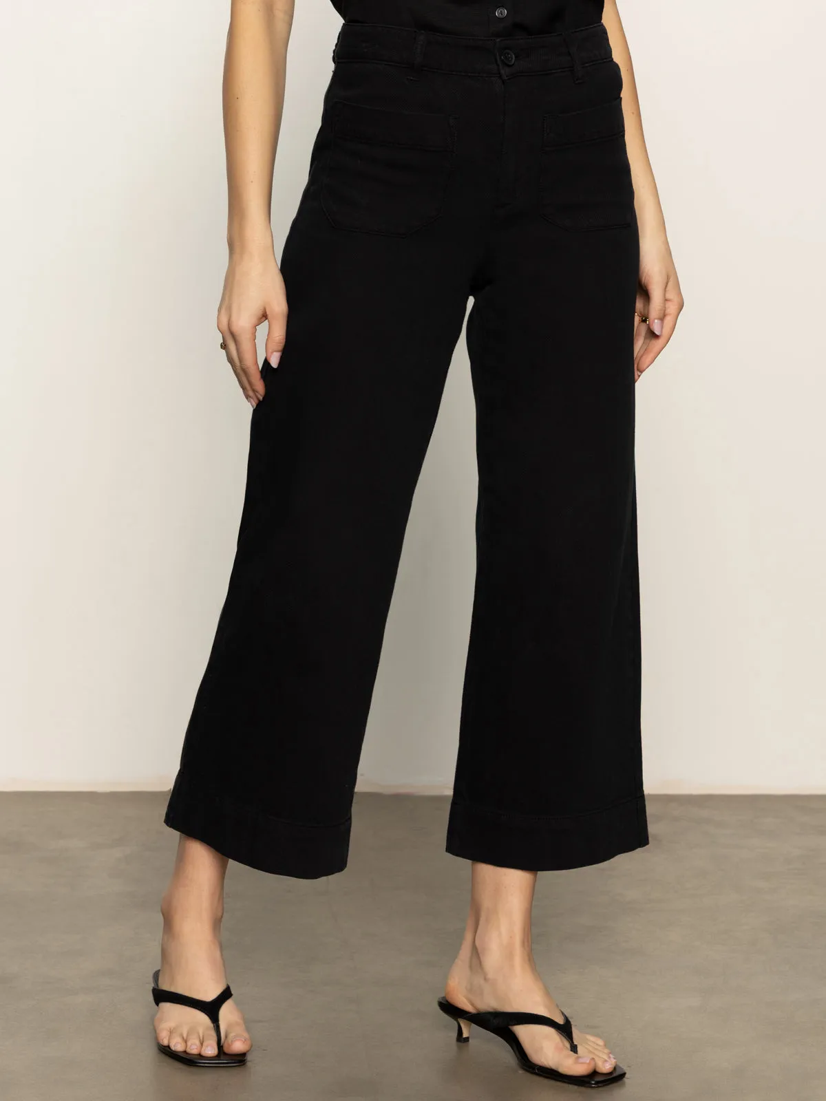 Soft Marine Wide Leg Standard Rise Crop Pant Black Comfort Fit Wear NoiseReducingFabric
