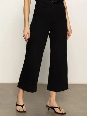 Soft Marine Wide Leg Standard Rise Crop Pant Black Comfort Fit Wear NoiseReducingFabric