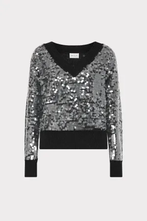 RibbedTrims Ilaria Sequin V-Neck Sweater
