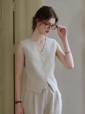 Max V-Neck 100% Ramie Vest MinimalistSilhouette