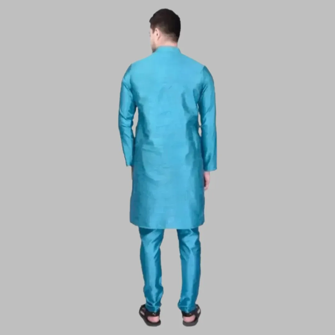 Stylish Silk Kurta & Bottom Set for Men Blue