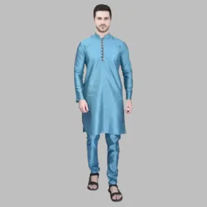 Stylish Silk Kurta & Bottom Set for Men Blue