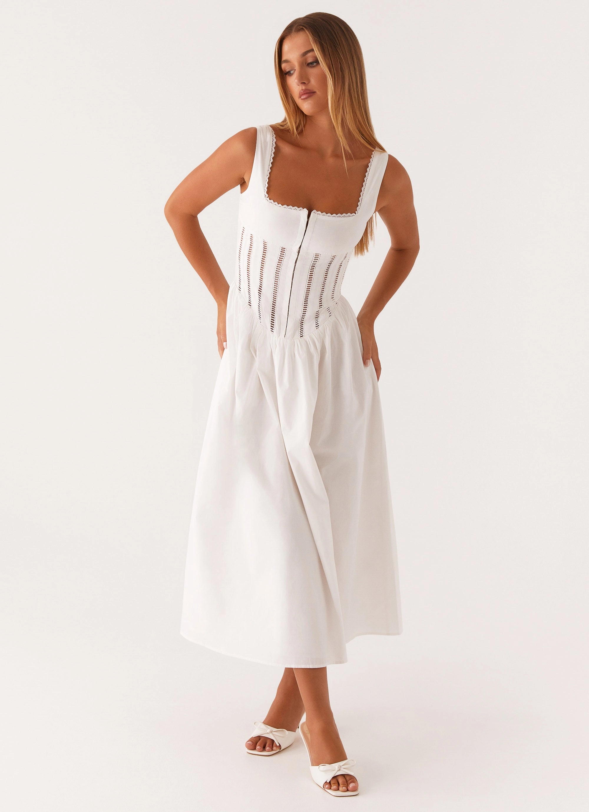 Waiting On You Midi Dress - White Travel Option