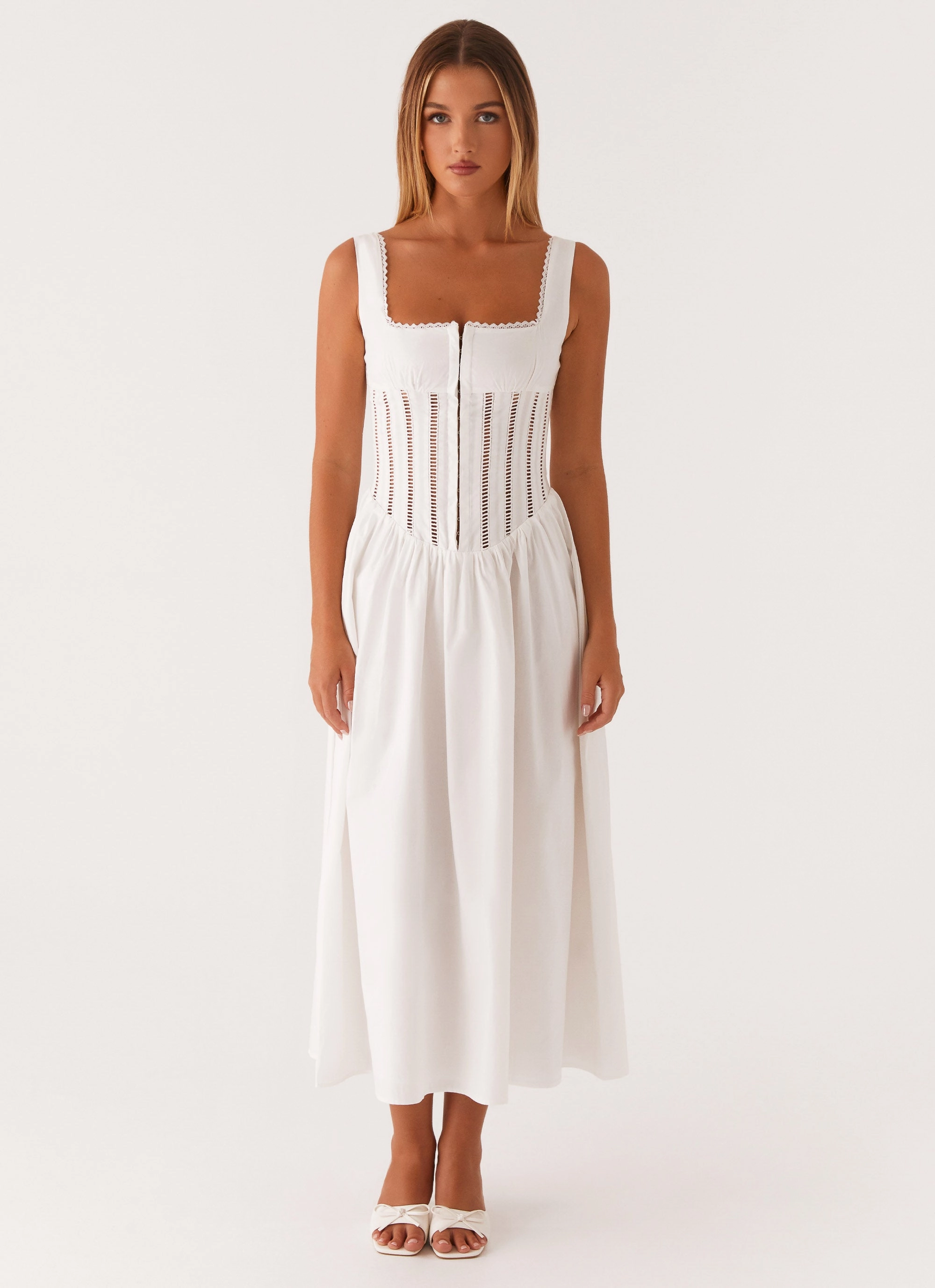 Waiting On You Midi Dress - White Anniversary-Event Perfect Layering