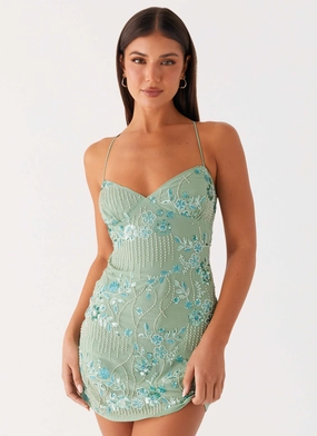 Comfortable Waistband Vietta Sequin Cami Mini Dress - Mint