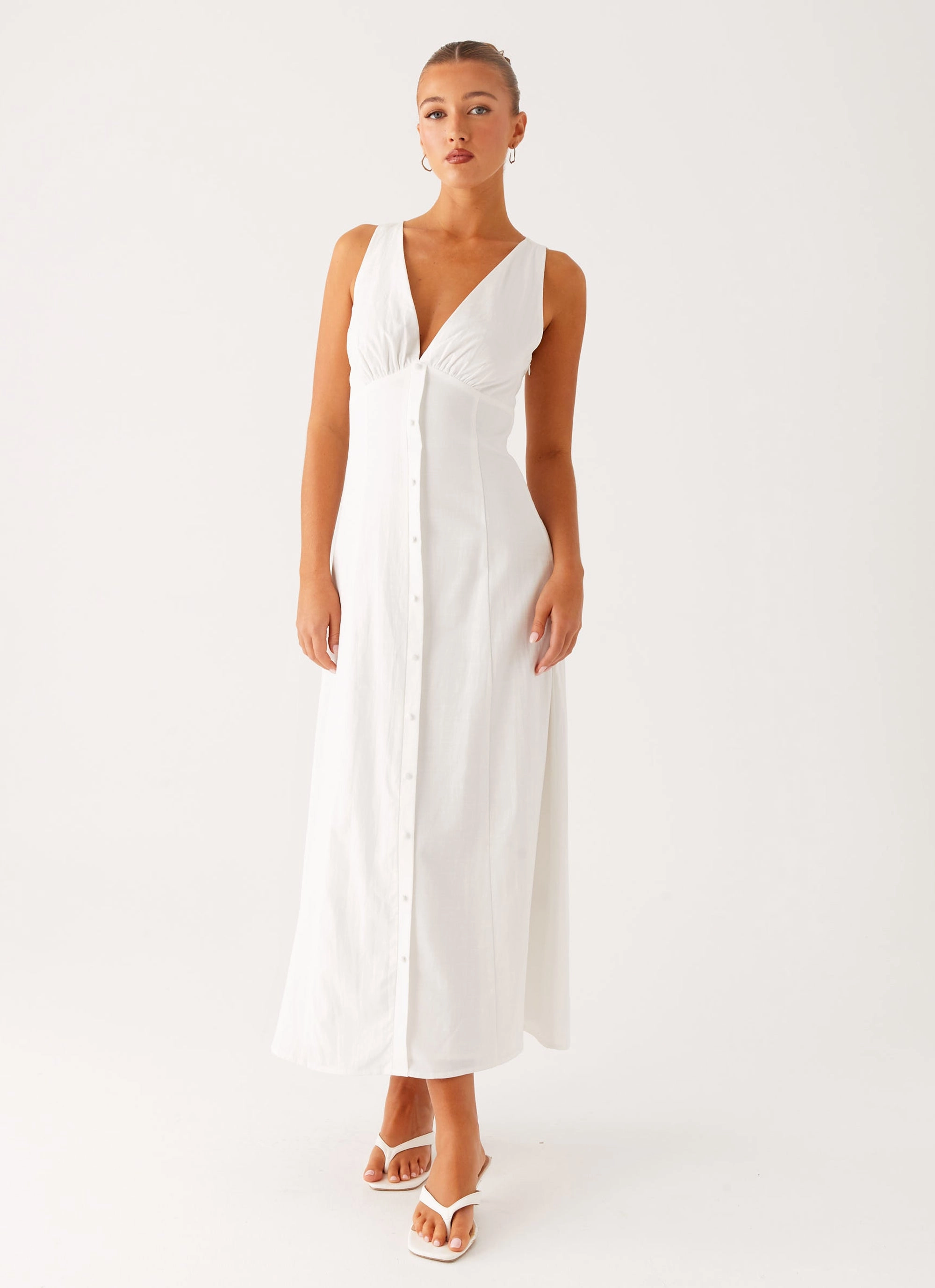 Tamsin Linen Maxi Dress - White Comfortable Look