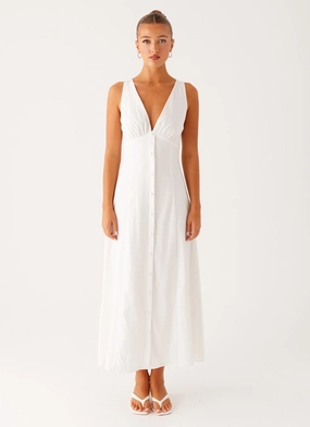 Tamsin Linen Maxi Dress - White Fluid Shape Cozy Design