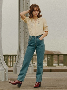 Kira High-Waisted Straight Jeans - Blue All Day Use Sleek Comfort