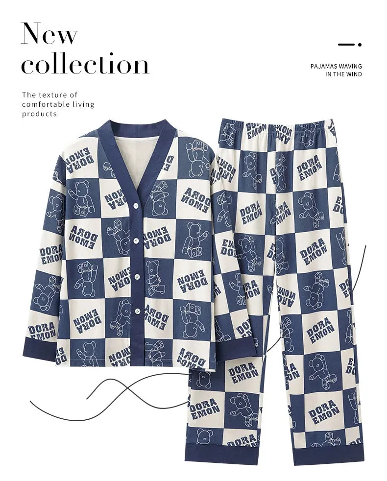 SUKAE Women Autumn Winter New Pajamas Sets Faux Cotton Sleepwear Casual Kimono Pijamas Sets Leisure Lapel Loungewear Homesuits