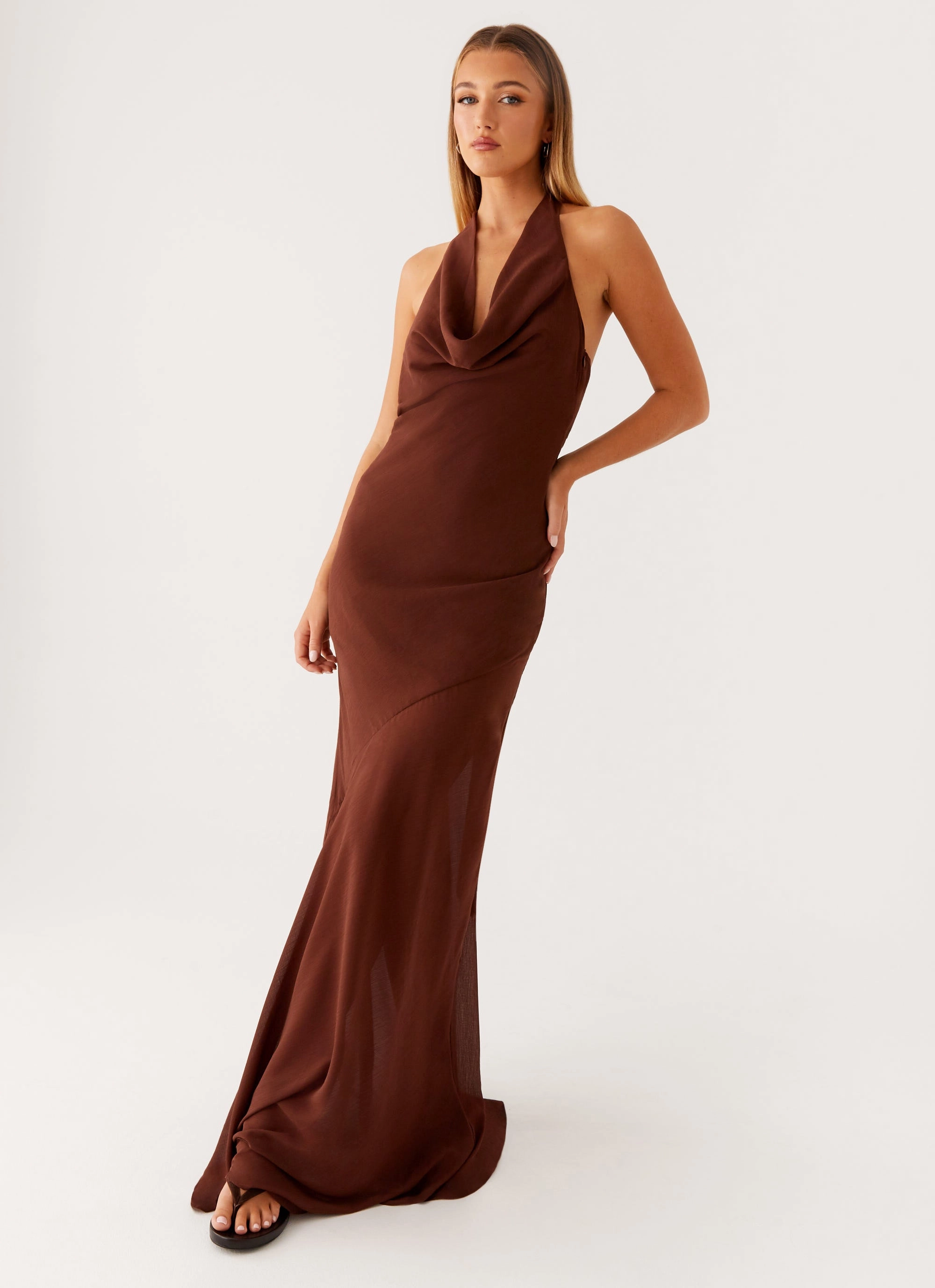 luxe feel High low hem Sullivan Maxi Dress - Chocolate