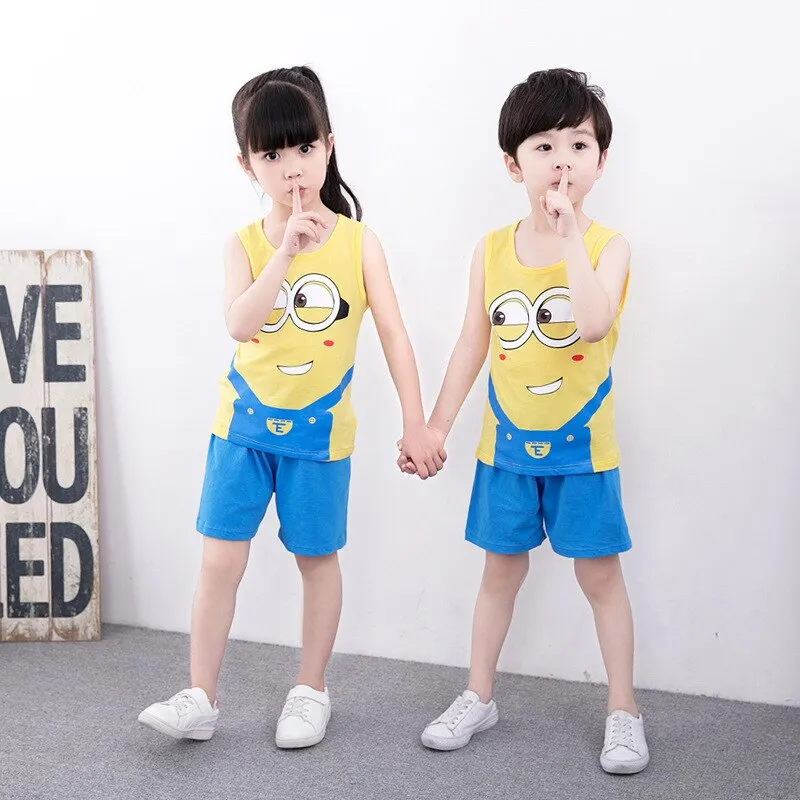 Summer Cute Cartoon 2PCS Kids Baby Boys Girls Floral Vest Top Shorts Pants Set Clothes Children Pajamas Girls Clothing Sets DS9