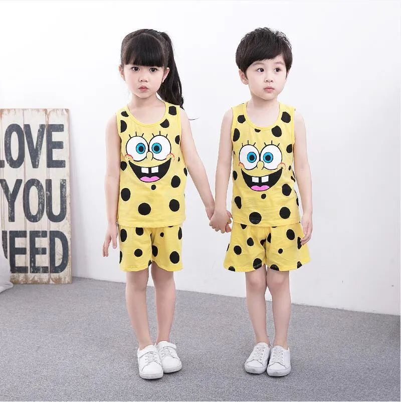 Summer Cute Cartoon 2PCS Kids Baby Boys Girls Floral Vest Top Shorts Pants Set Clothes Children Pajamas Girls Clothing Sets DS9