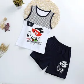 Summer Cute Cartoon 2PCS Kids Baby Boys Girls Floral Vest Top Shorts Pants Set Clothes Children Pajamas Girls Clothing Sets DS9