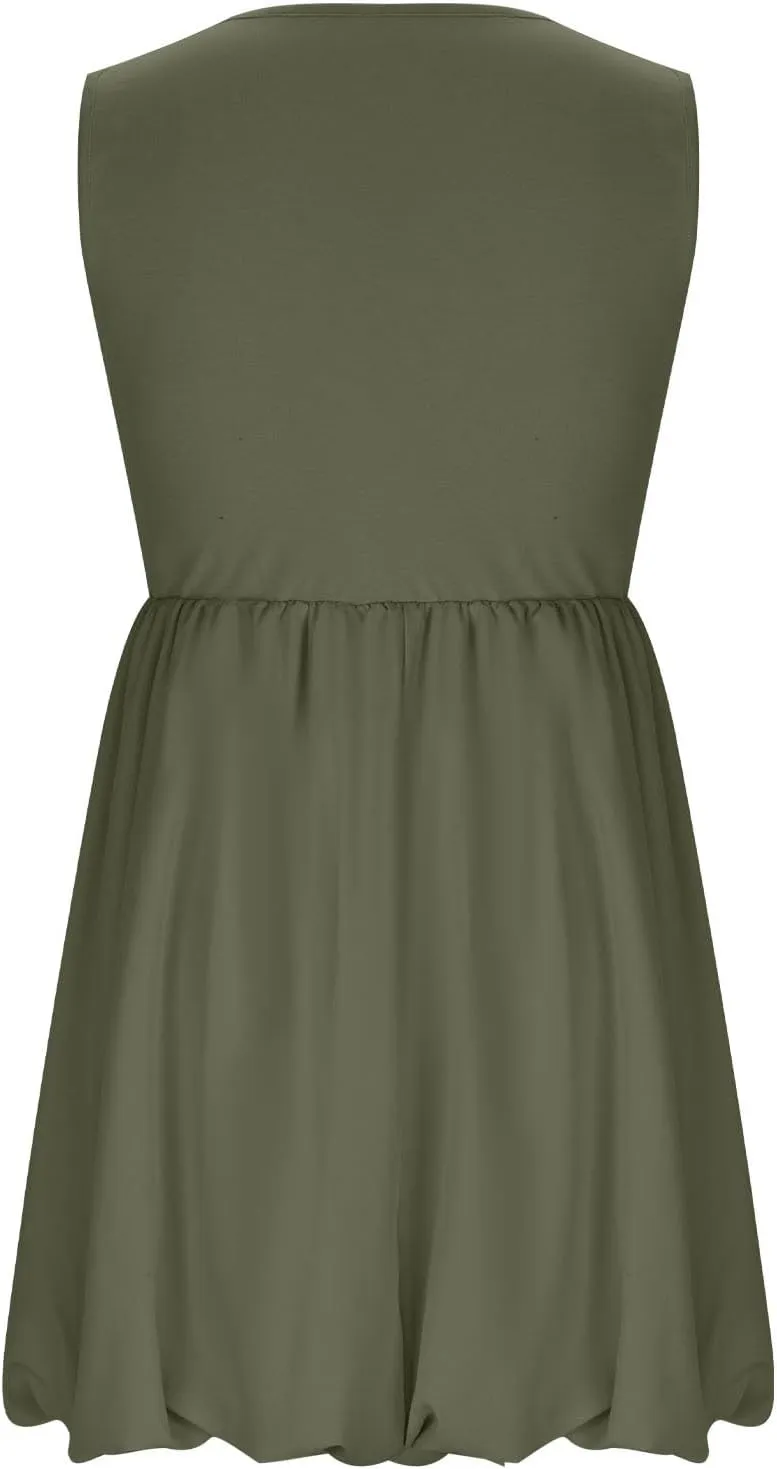 Summer Dresses for Women Casual Sleeveless Mini Bubble Short Tank Dress Cute Drop Waist Cocktail Sundress with Pockets