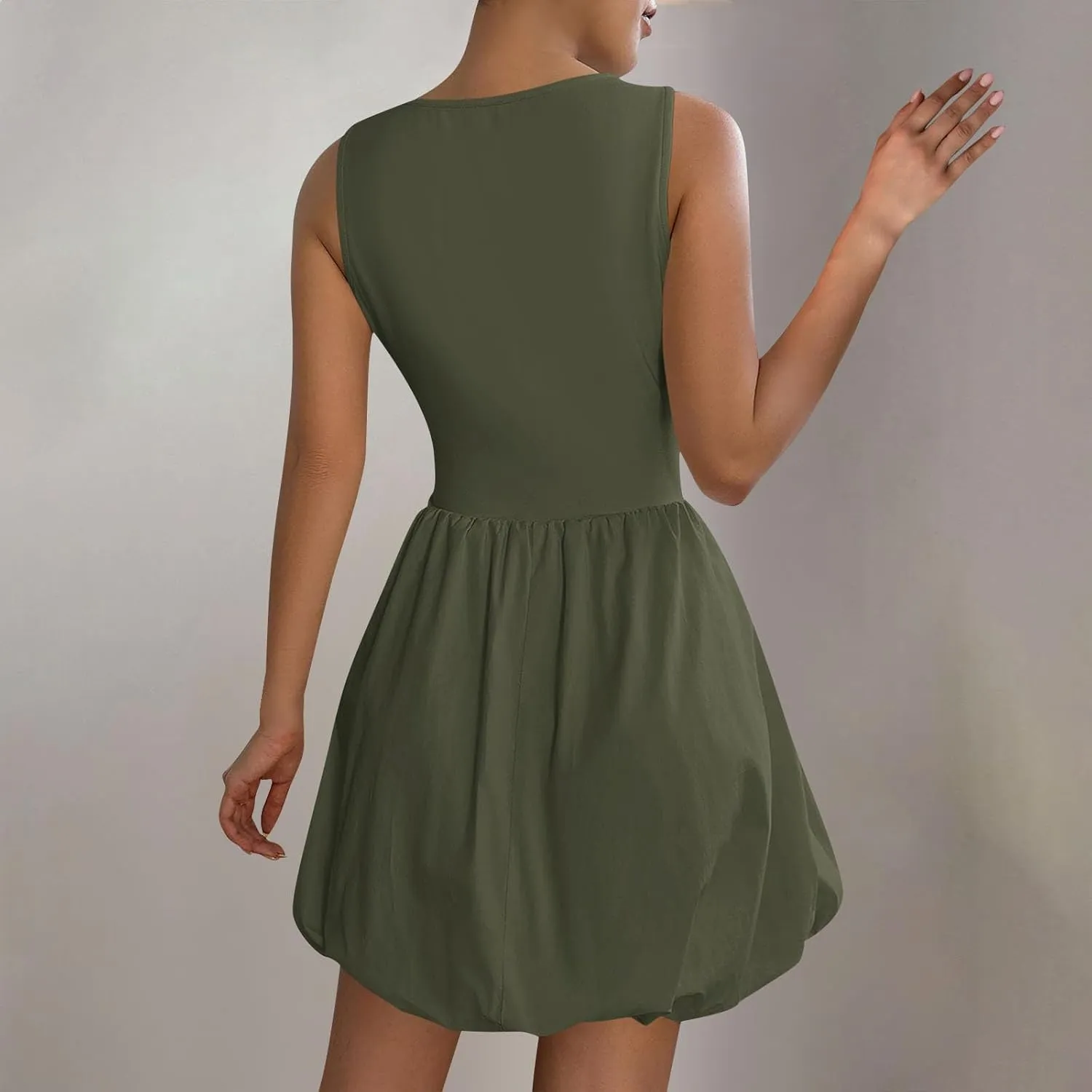 Summer Dresses for Women Casual Sleeveless Mini Bubble Short Tank Dress Cute Drop Waist Cocktail Sundress with Pockets