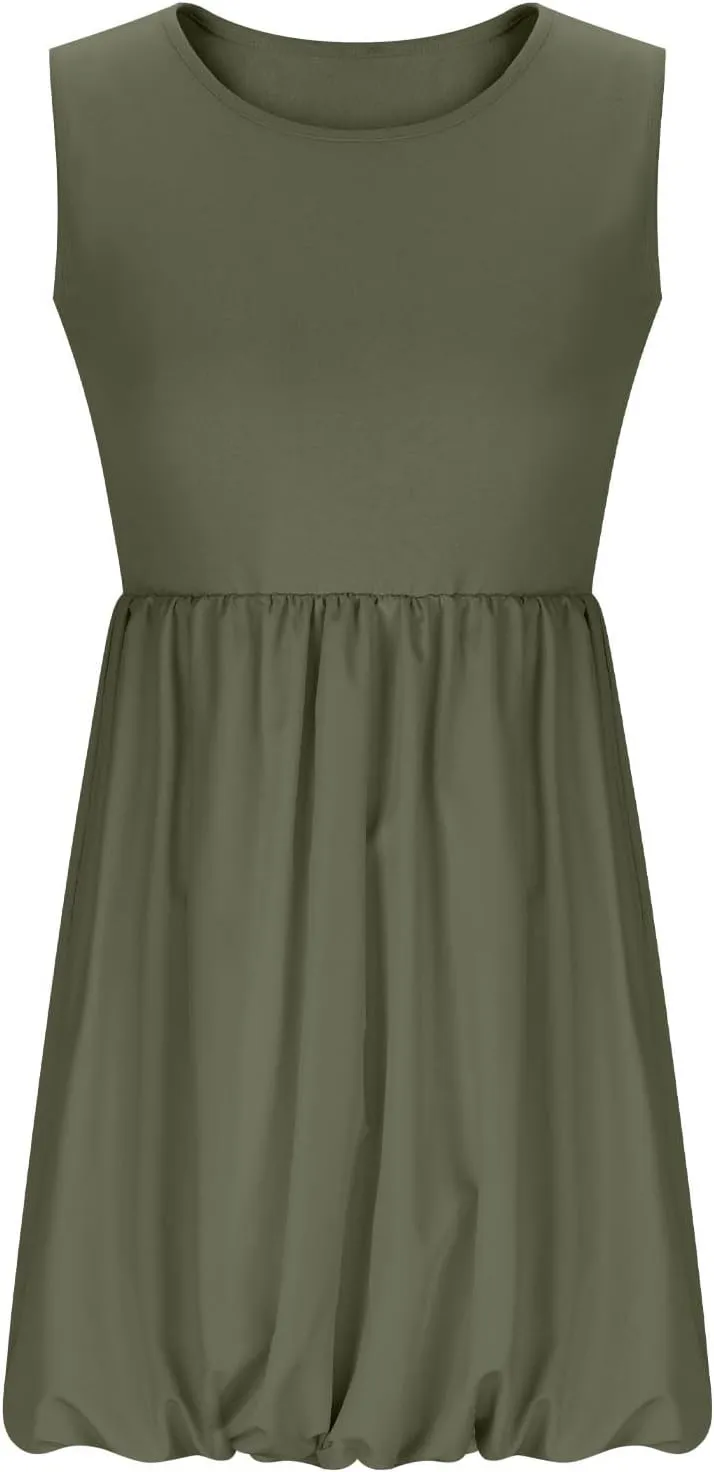Summer Dresses for Women Casual Sleeveless Mini Bubble Short Tank Dress Cute Drop Waist Cocktail Sundress with Pockets