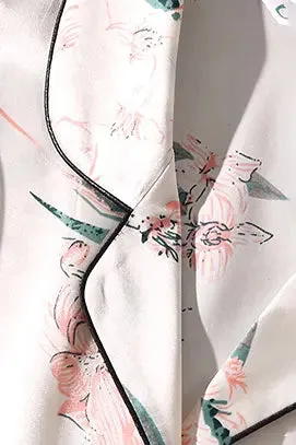 Summer Lily Print Long-Sleeve 100% Mulberry Silk Pajama Set