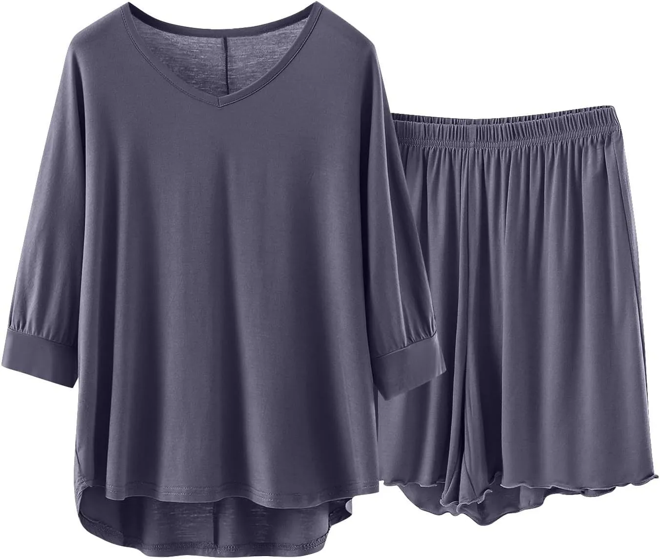 Summer Shorts Pajama Sets for Women 3/4 Sleeve Soft Modal Sleepwear Loose V Neck Loungewear Set 2 Piece Outfits