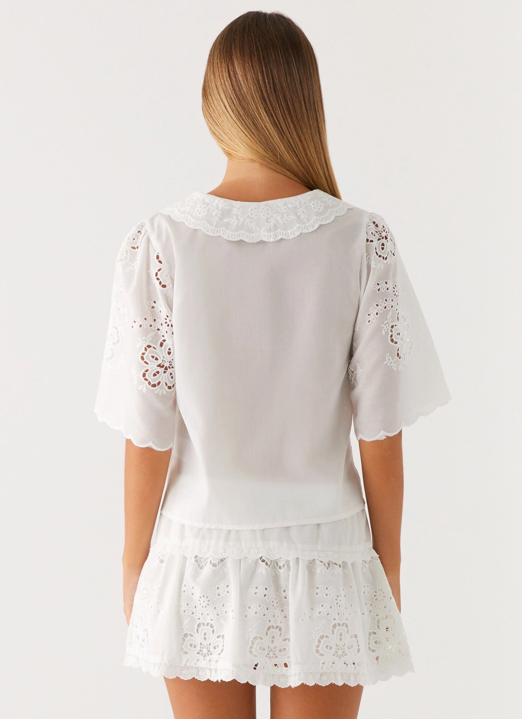 Fold Over Design Summer Escape Embroidered Mini Skirt - White
