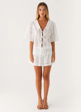 Clean Aesthetic Summer Escape Embroidered Mini Skirt - White