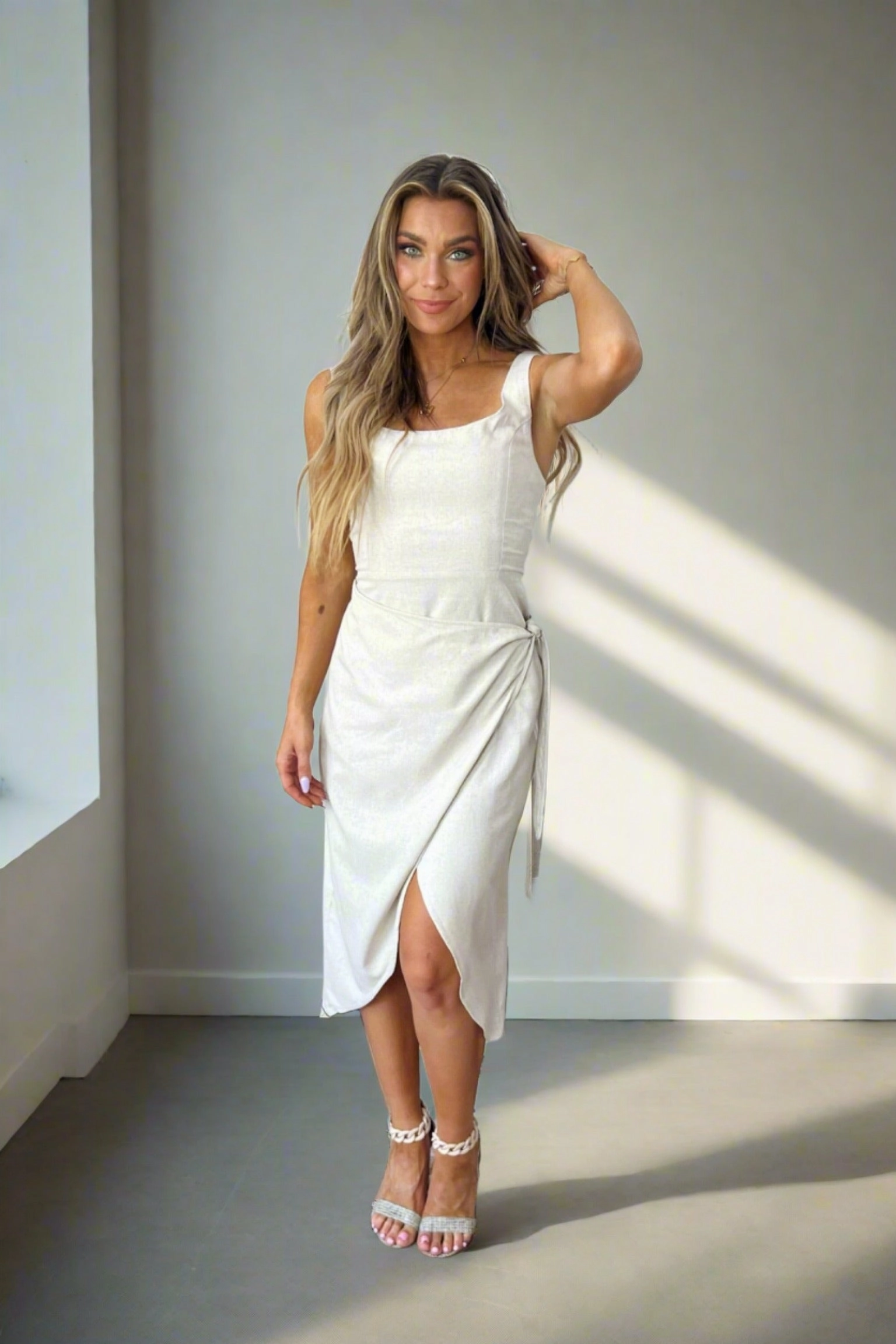 Summer Nights Linen Midi Dress Silky Layer