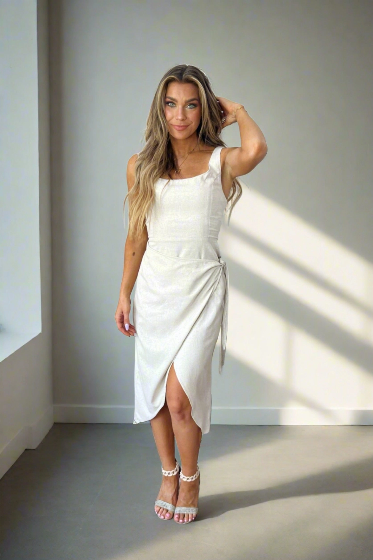 Summer Nights Linen Midi Dress Weekend Chic Casual Edge