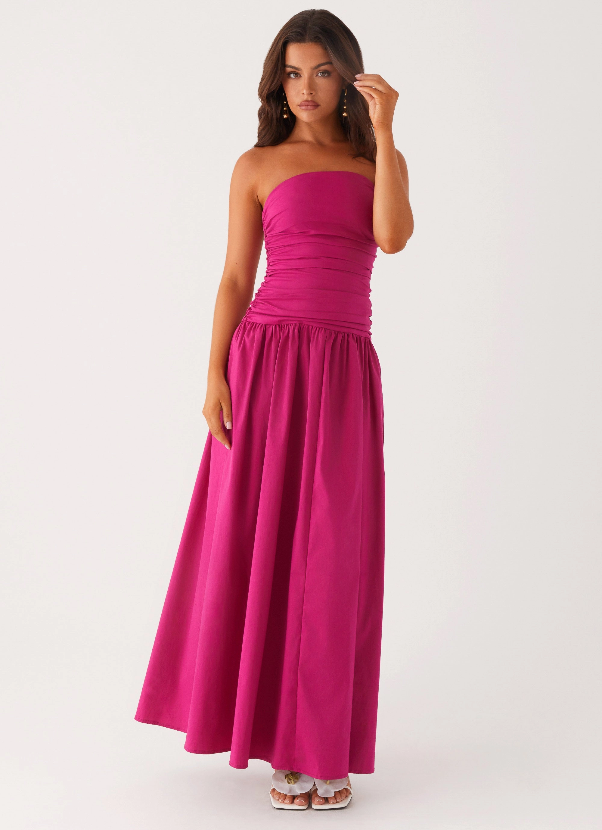 Farm Air Drawstring-Closure Carmel Maxi Dress - Fuchsia