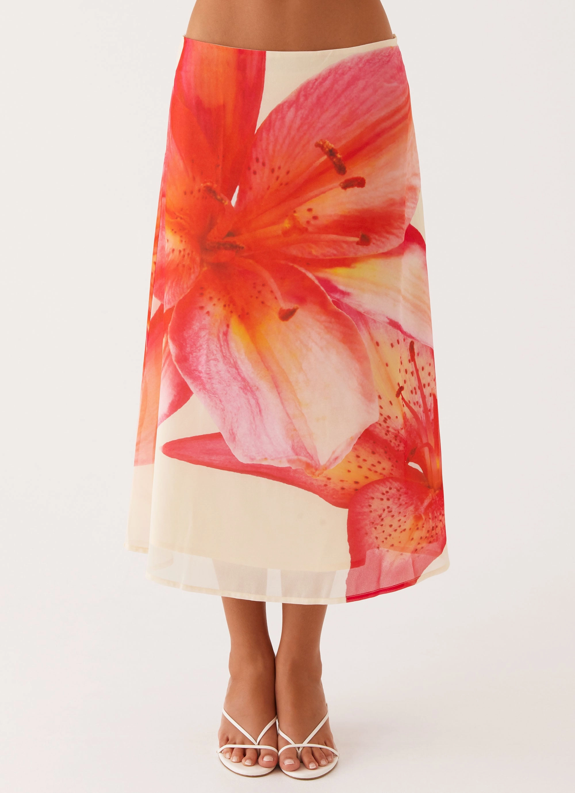 Adjustable drawstring Summertime Midi Skirt - Yellow Floral