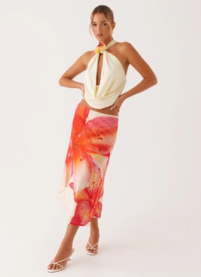 Sleek Appeal Summertime Midi Skirt - Yellow Floral