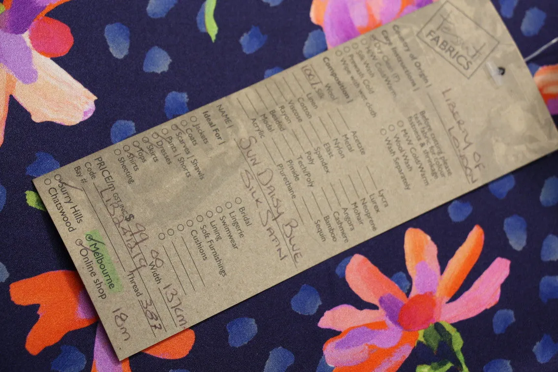Sun Daisy Blue - Liberty Silk Satin