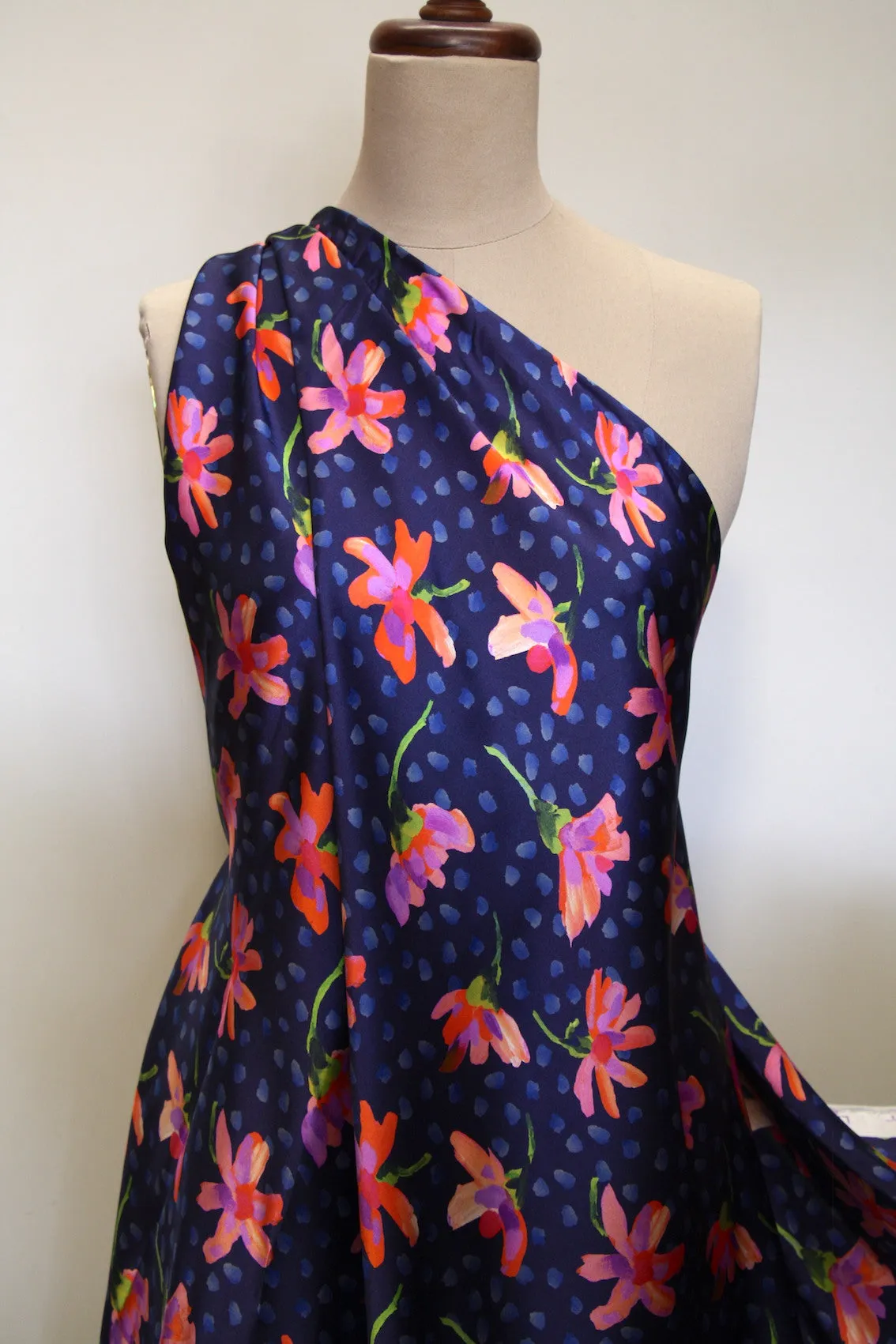Sun Daisy Blue - Liberty Silk Satin