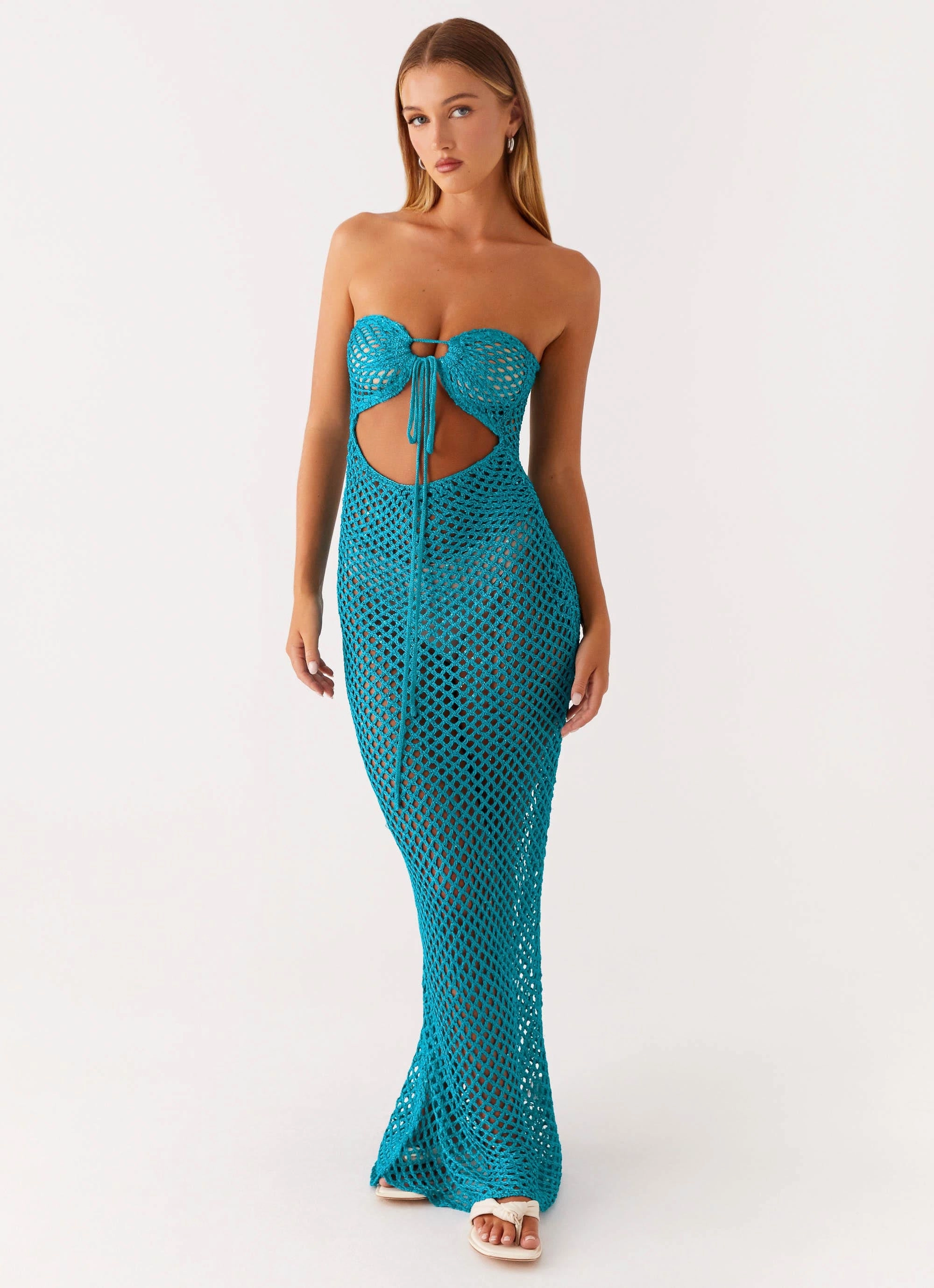 Sun Kissed Crochet Maxi Dress - Blue Happy Soul Romantic Style