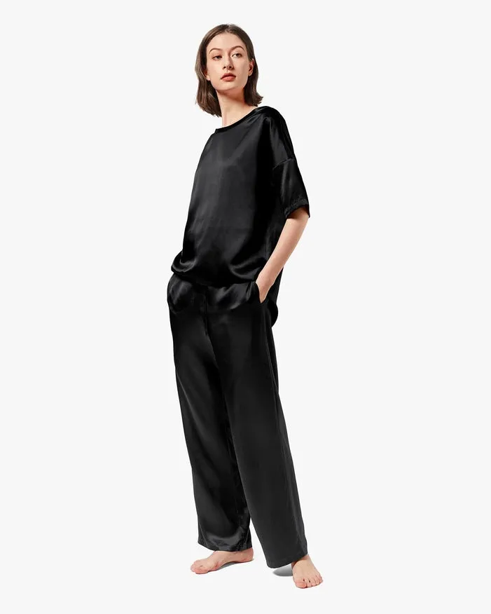 Sunday Morning Silk Pajamas Black