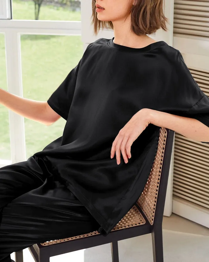 Sunday Morning Silk Pajamas Black
