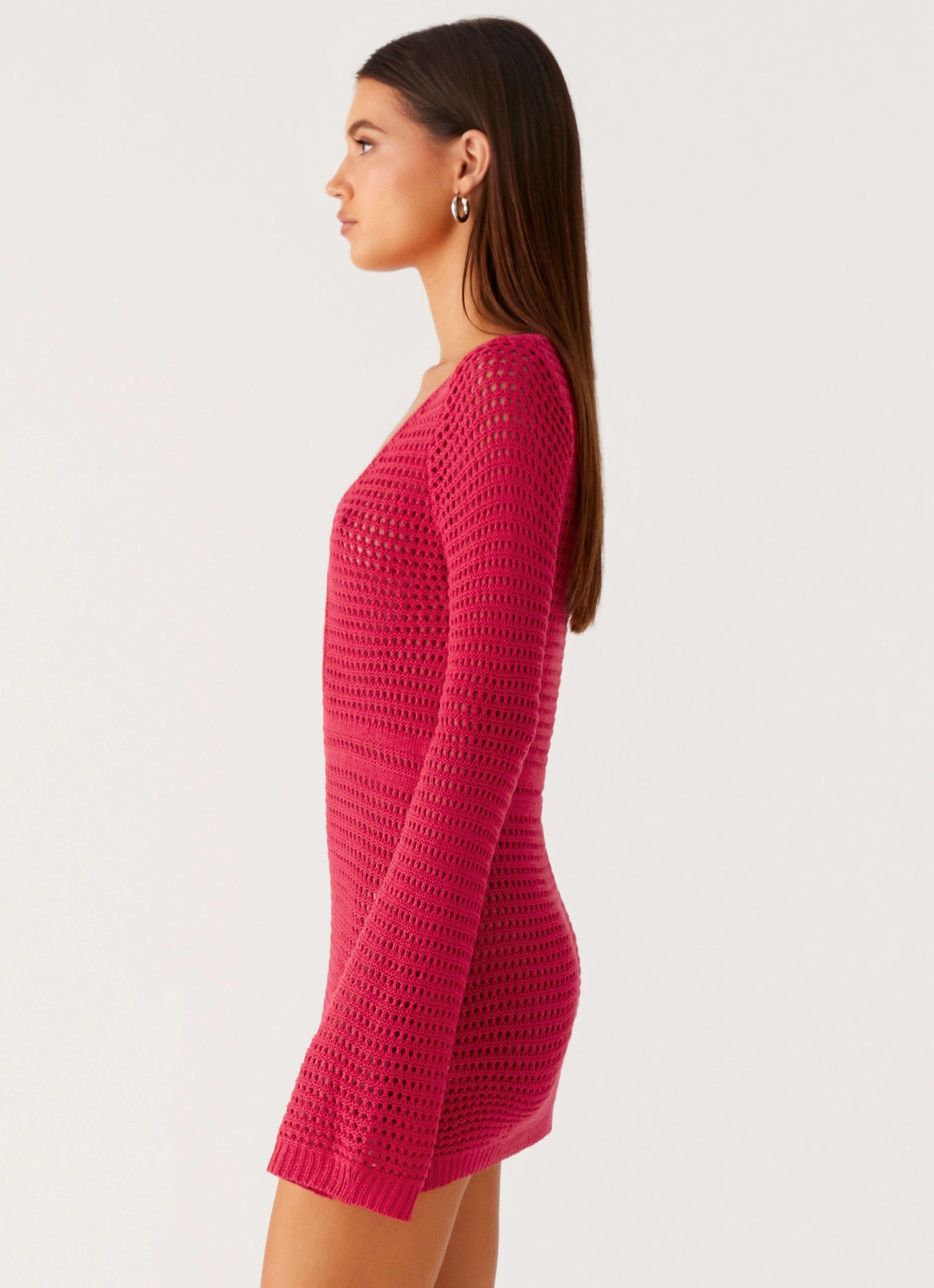 Flexible Layers Movement Feel Sunriser Crochet Mini Dress - Pink