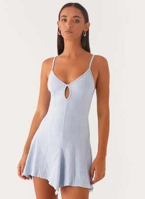 Embroidered Fabric Surry Mini Dress - Blue