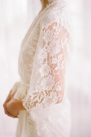 Swan Queen silk and lace robe kimono ivory lined - style 104SH