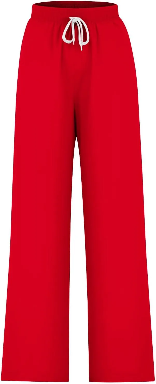 Sweat Pants for Womens Drawstring Wide Leg Pants Straight Leg Baggy Lounge Sweatpants Lounge Trousers with Pockets