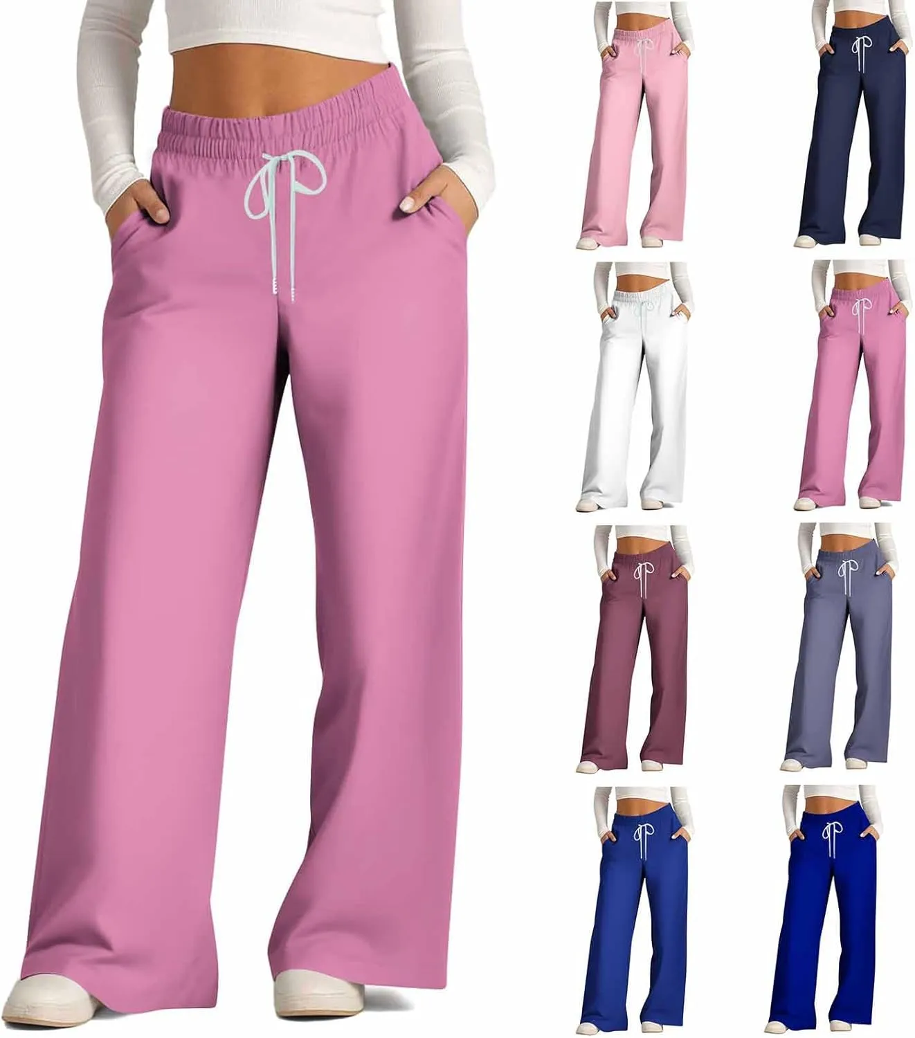 Sweat Pants for Womens Drawstring Wide Leg Pants Straight Leg Baggy Lounge Sweatpants Lounge Trousers with Pockets