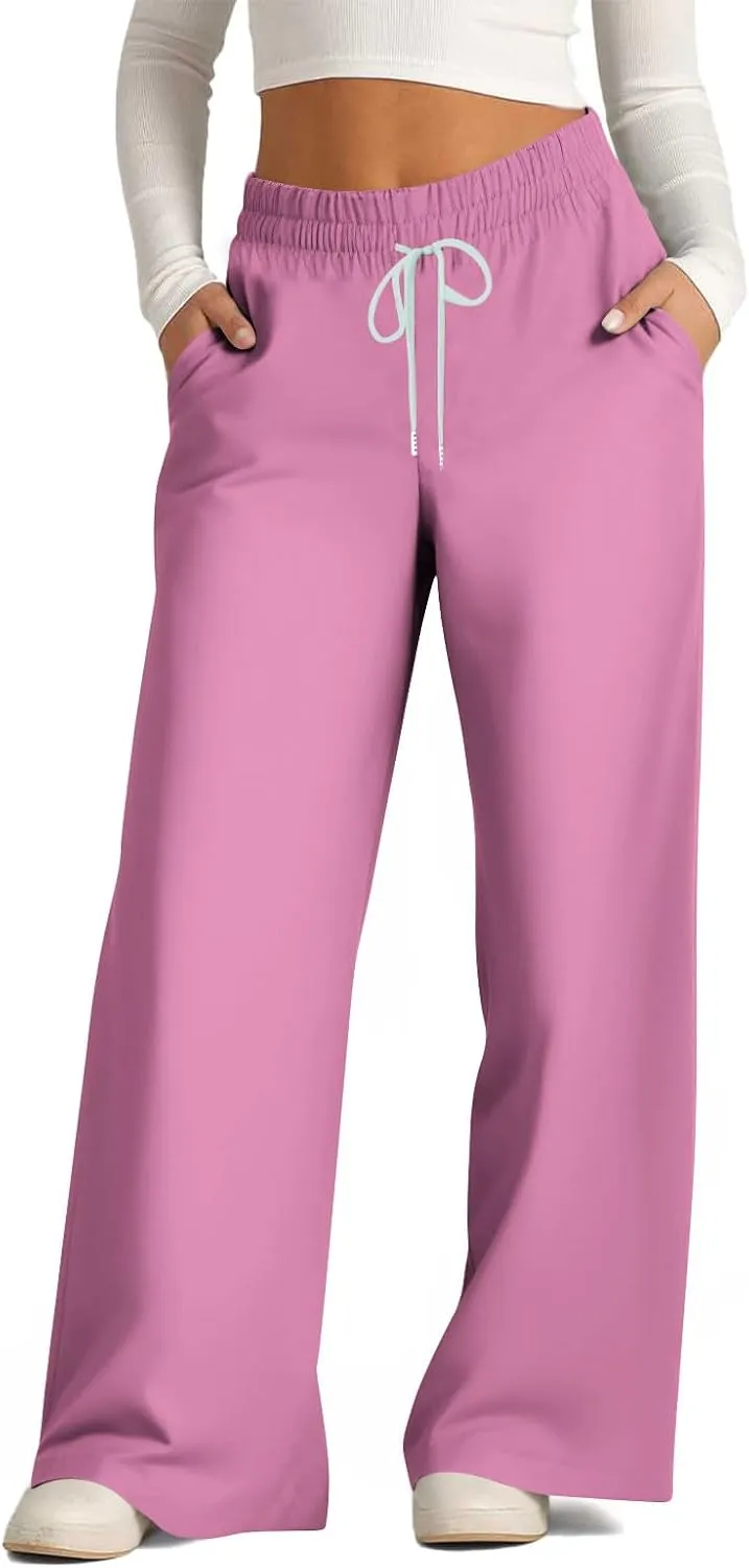 Sweat Pants for Womens Drawstring Wide Leg Pants Straight Leg Baggy Lounge Sweatpants Lounge Trousers with Pockets