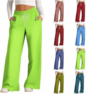 Sweat Pants for Womens Drawstring Wide Leg Pants Straight Leg Baggy Lounge Sweatpants Lounge Trousers with Pockets