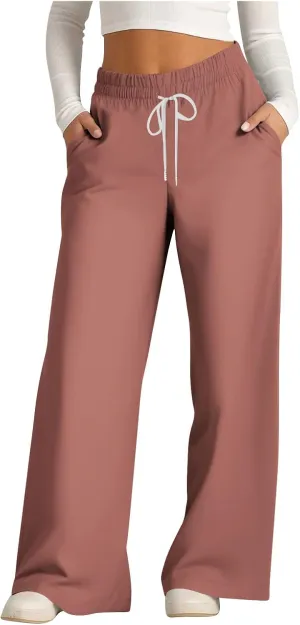 Sweat Pants for Womens Drawstring Wide Leg Pants Straight Leg Baggy Lounge Sweatpants Lounge Trousers with Pockets