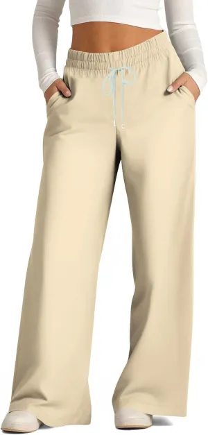 Sweat Pants for Womens Drawstring Wide Leg Pants Straight Leg Baggy Lounge Sweatpants Lounge Trousers with Pockets