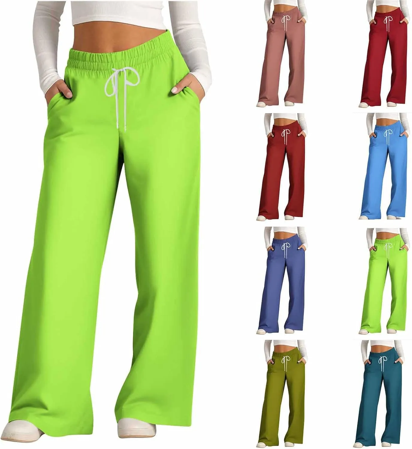 Sweat Pants for Womens Drawstring Wide Leg Pants Straight Leg Baggy Lounge Sweatpants Lounge Trousers with Pockets