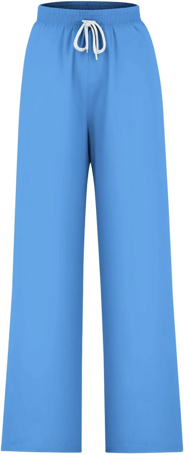 Sweat Pants for Womens Drawstring Wide Leg Pants Straight Leg Baggy Lounge Sweatpants Lounge Trousers with Pockets